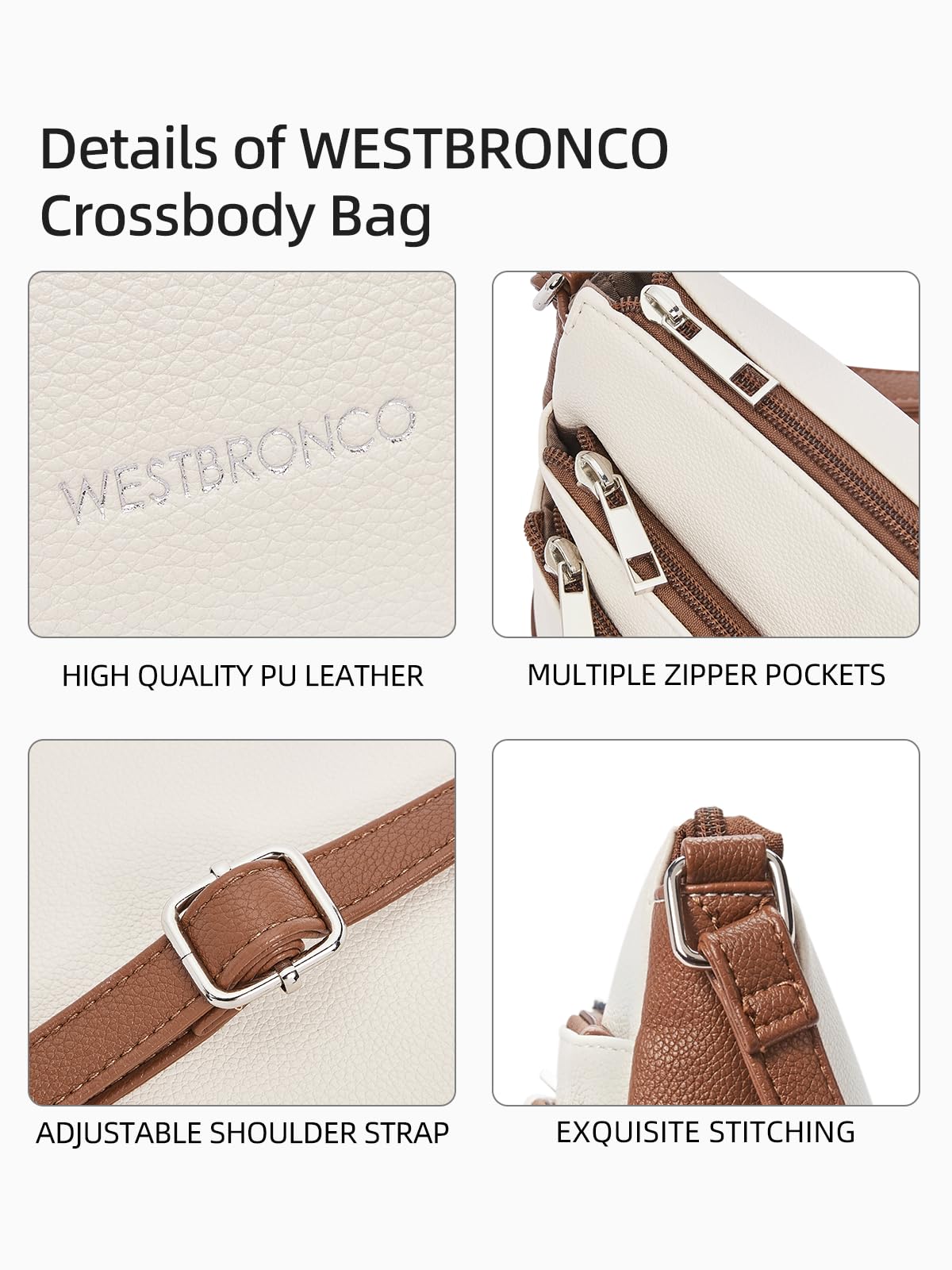 WESTBRONCO Crossbody Bags for Women, Medium Size Shoulder Handbags, Satchel Purse with Multi Zipper Pocket