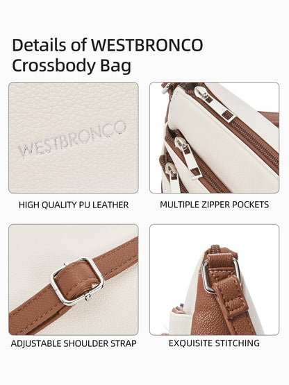 WESTBRONCO Crossbody Bags for Women, Medium Size Shoulder Handbags, Satchel Purse with Multi Zipper Pocket