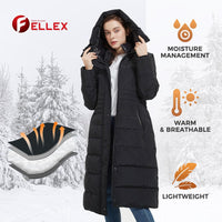 IKAZZ Women's Winter Coats, Thickened Warm Insulated Vegan Down Long Parka Jacket with Hood