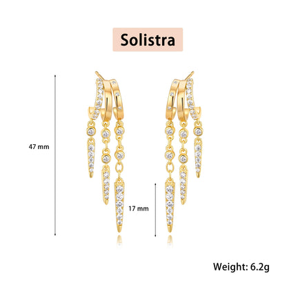 Gold Dangle Earrings for Women, 14k Gold Plated Stacked Triple Hoop Illusion Earrings Cubic Zirconia Huggie Earrings for Women Trendy