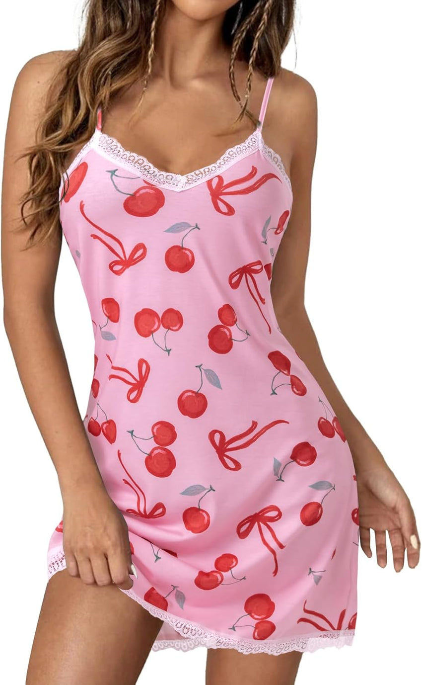 Vrtige Women's Sexy Lace Strap Babydoll Chemise Nightgown Lingerie V Neck Full Slip Nightdress