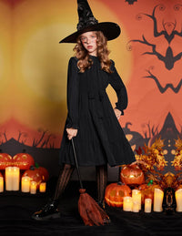 Arshiner Girls Long Sleeve Dress Tween Fall Formal Party Holiday Midi Tiered Flowy Swing Dresses with Belt 5-13 Y