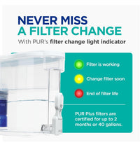 PUR PLUS 30-Cup Water Filter Dispenser with 1 Lead-Reducing PUR PLUS Filter, Dishwasher Safe, Powerful Filtration, Large Capacity with Slim, Space-Saving Design, White (DS1811Z)