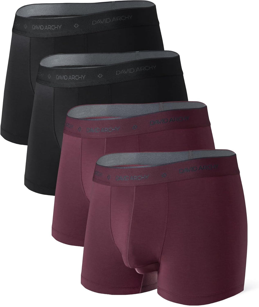 DAVID ARCHY Men's Underwear Ultra Soft Modal Dual Pouch Trunks Ball Pouch Bulge Enhancing Boxer Briefs for Men 3 or 4 Pack