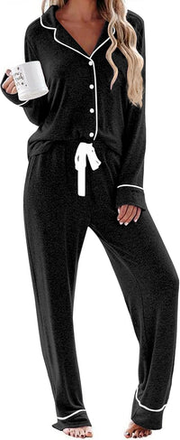 Ekouaer Women's Pajamas Long Sleeve Sleepwear Casual Button Down Loungewear Soft Pjs Set S-XXL