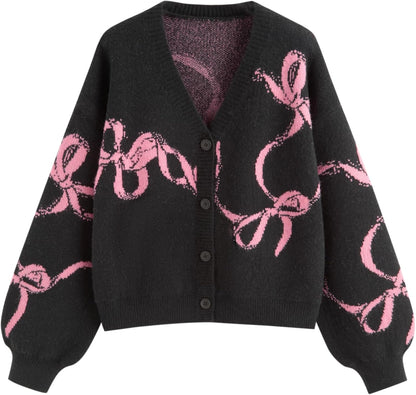 CIDER Fall Cardigan Sweaters for Women Trendy Bow Cardigan Long Sleeve Open Front Button Down Sweater Fall Fashion