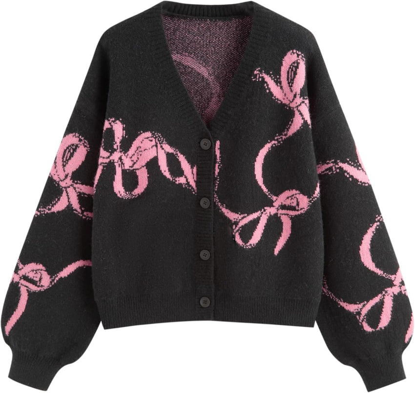 CIDER Fall Cardigan Sweaters for Women Trendy Bow Cardigan Long Sleeve Open Front Button Down Sweater Fall Fashion