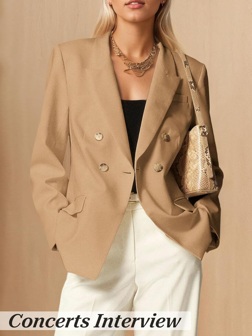 Mina Self Casual Blazer for Women 2025 Fall Double Breasted Full-Lined Long Sleeve Office Work Lightweight Elegant Pockets