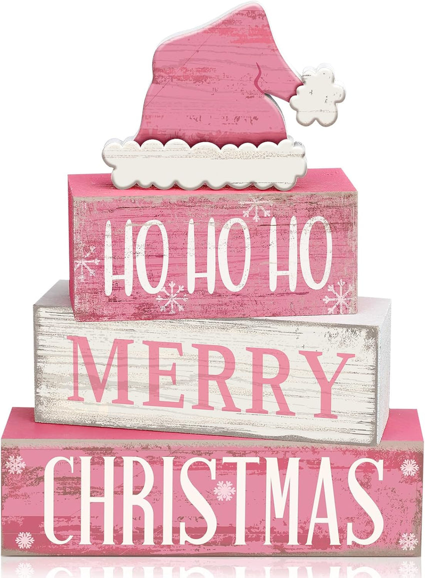 4 Pcs Christmas Table Decor Wooden Hot Cocoa Decoration Christmas Centerpiece Winter Tiered Tray Decor Decorative Red Hot Cocoa Block Signs Gift Farmhouse Xmas Decoration for Home Kitchen