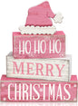 4 Pcs Christmas Table Decor Wooden Hot Cocoa Decoration Christmas Centerpiece Winter Tiered Tray Decor Decorative Red Hot Cocoa Block Signs Gift Farmhouse Xmas Decoration for Home Kitchen
