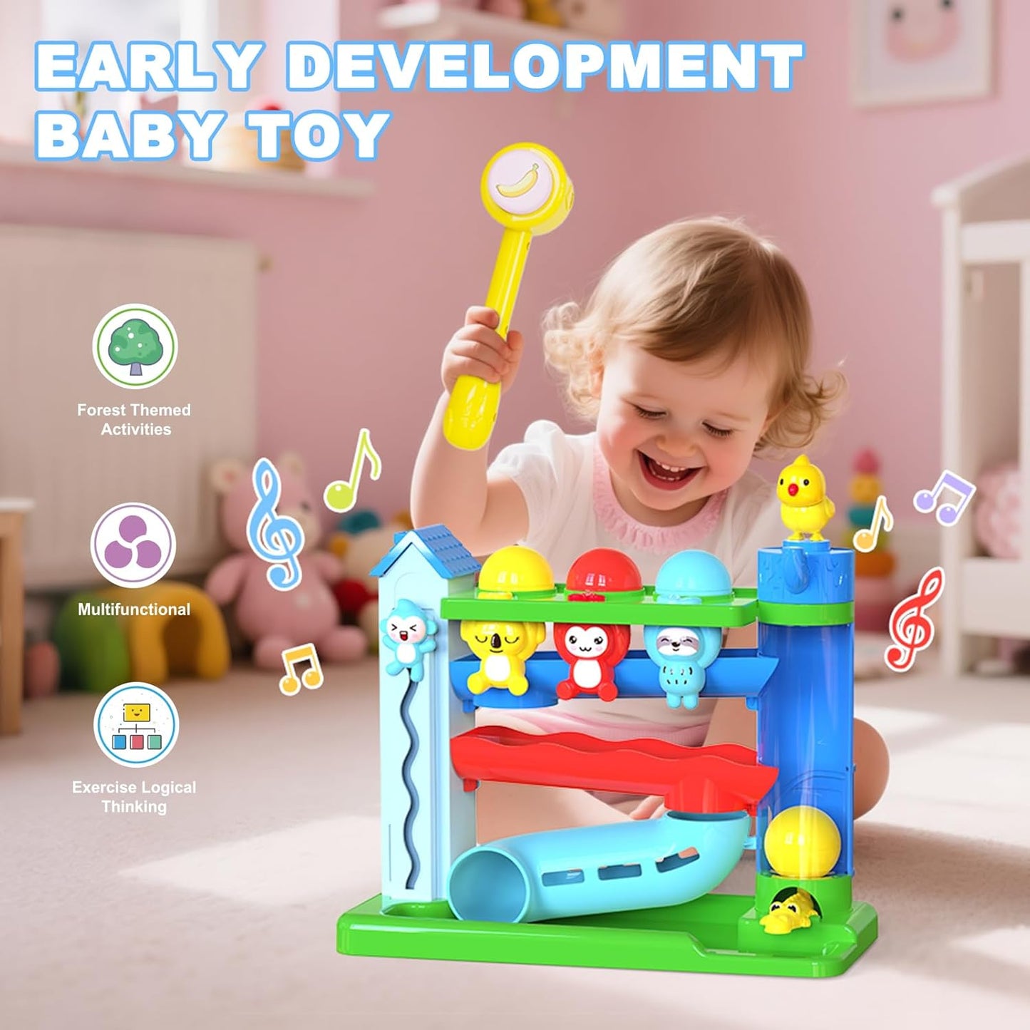 Hammer Montessori Toddler Toys, Interactive Musical Toy for 1-2 Year Old Boys & Girls,STEM Educational Toy with English & Spanish, for Ages 6-9,9-12,12-18,18-24+ Months