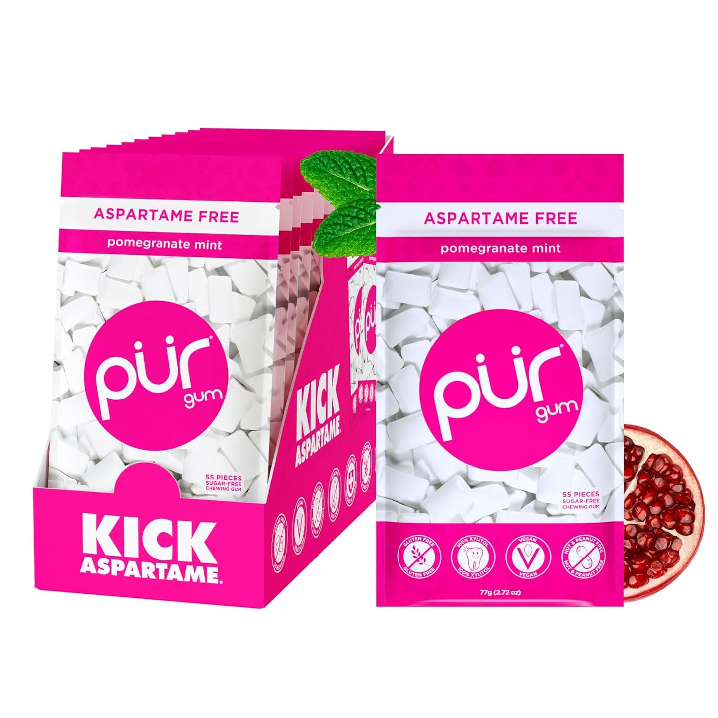 PUR Gum | Aspartame Free Chewing Gum | 100% Xylitol | Natural Spearmint Flavored Gum, 55 Pieces (Pack of 3)