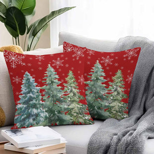 Outdoor Throw Pillow Covers Waterproof Pillow Cases 16x16in, Merry Christmas Tree Gradient Green Decorative Pillow Covers Cushion Cases for Couch Sofa Patio Garden,2 Pack Winter Snowflake on Red