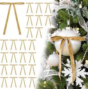 24Pcs Velvet Ribbon 5 x 7 Inch Christmas Ribbon 3/8 Inch Wide Christmas Bows Vintage Velvet Bows for Christmas Tree Khaki Bows for Christmas Tree Decorations