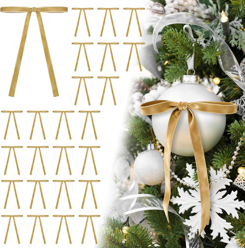 24Pcs Velvet Ribbon 5 x 7 Inch Christmas Ribbon 3/8 Inch Wide Christmas Bows Vintage Velvet Bows for Christmas Tree Khaki Bows for Christmas Tree Decorations