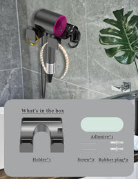 NOTMBESTM Universal Hair Dryer Holder Wall Mounted, Blow Dryer Holder Cabinet Door, Hairdryer Holder for Bathroom, Hair Dryer Storage Rack Fixed by Screw or Adhesive (Black)