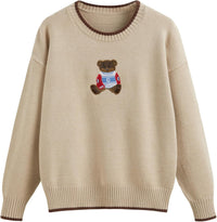 CIDER Women's Fall Sweaters Long Sleeve Cute Sweaters Bear Graphic Crewneck Soft Knit Casual Cropped Pullover