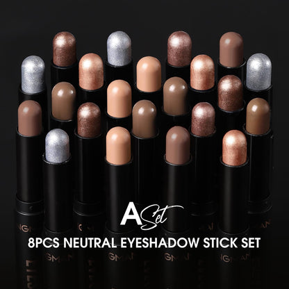 Jolilab Eyeshadow Stick Set, 8 Colors Matte Professional Bright-Colored Contouring and Highlight Eyeshadow Stick, Cream Waterproof Long Lasting High Pigmented Eye Shadow. (8, EYESHADOW B)