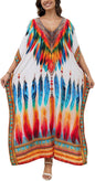 Women's Plus Size Loose Fit Moroccan Print V-Neck Batwing Kaftan Beach Dress Bathing Suit Cover Up