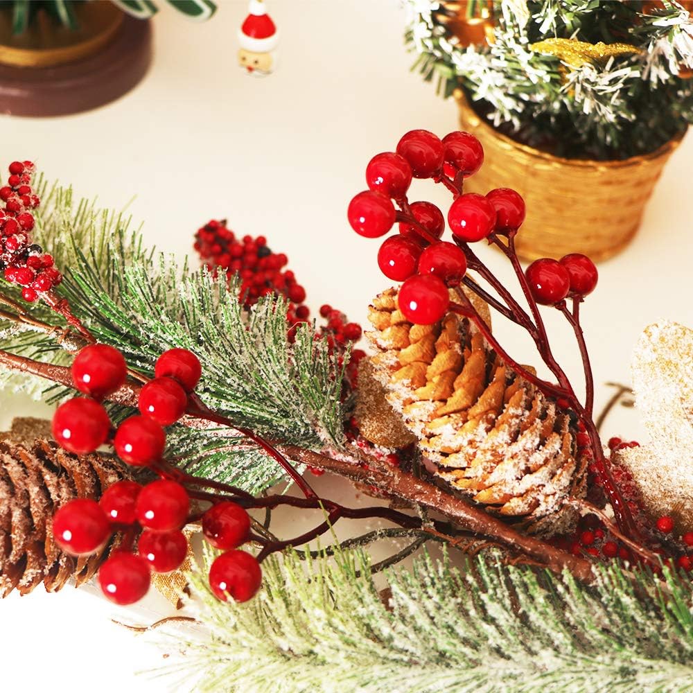 Fangoo 20 Pack 7 Inch Artificial Red Berry Picks for Christmas Tree Burgundy Red Berries Stems Holly Berry Branches Ornaments Wreath Crafts Wedding Holiday Season Winter Home Decor