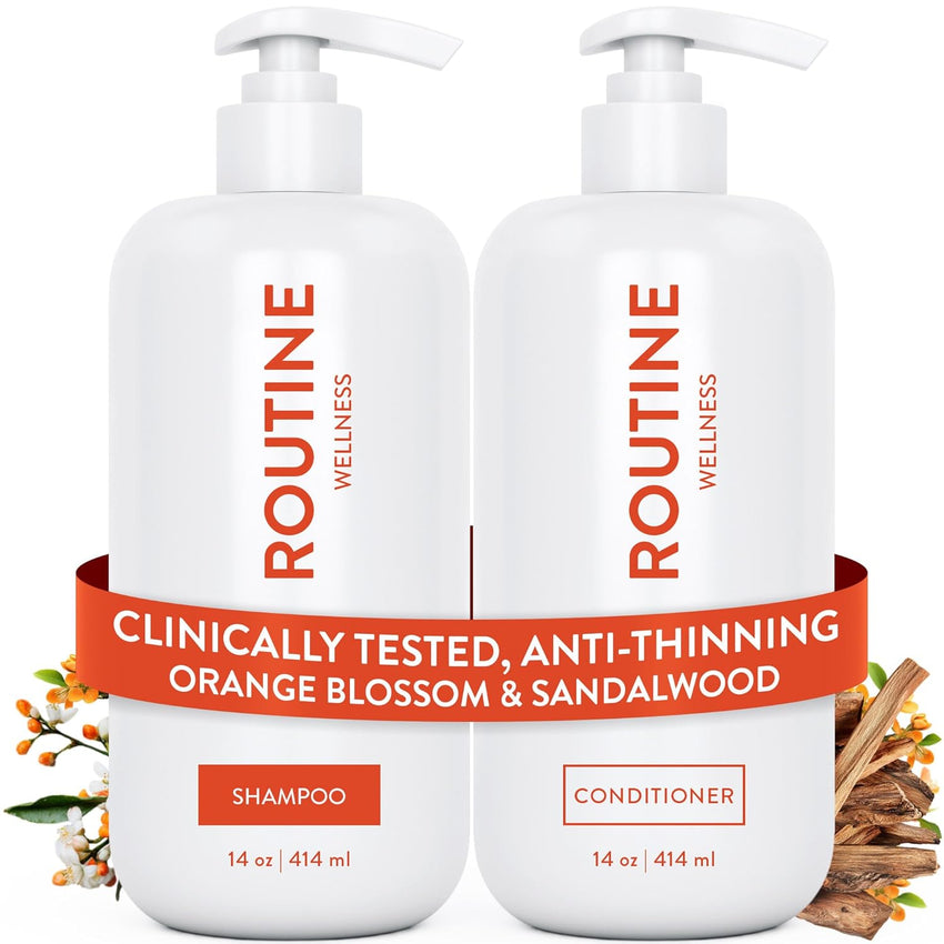 Routine Wellness Anti-Thinning Shampoo and Conditioner Set for Thinning Hair - Biotin DHT Blocker Women & Men - Color Safe Shampoo for Hair Loss & Healthier Hair - Rose Hips (Pack of 2)