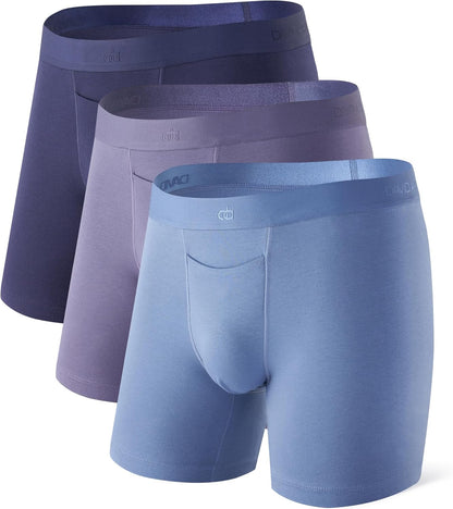 DAVID ARCHY Mens Underwear Cotton Boxer Briefs with Pouch Ultra Moisture Wicking Breathable Soft with Horizontal Fly 3 Pack