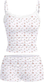 Hilinker Womens Sexy Pajama Set Ruched Lace Trim Cami and Shorts Summer Cute Pjs 2 Piece