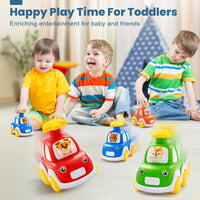 Press and Go Car Toys for Toddlers 1-3, 4 Pack Animal Baby Car Toys for 1 2 Year Old Boy, Push Go Friction Vehicle Toys for Infants 6-9-12-18 Months, One First Birthday Gifts for Boys Girls