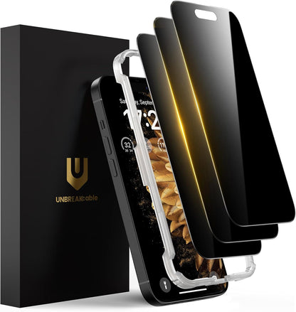 UNBREAKcable Privacy Screen Protector for iPhone 16 Pro, [3 Pack] Shatterproof Tempered Glass [25°Anti-spy][Easy Installation Frame][99.99% HD Clear][9H Hardness] [Anti-Fingerprint] for iPhone 6.3"