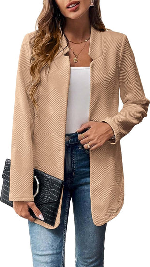 Mina Self Womens Tweed Long Jacket 2025 Notch Fall Winter Warm Cardigan Elegant Casual Work Office Blazer with Pockets
