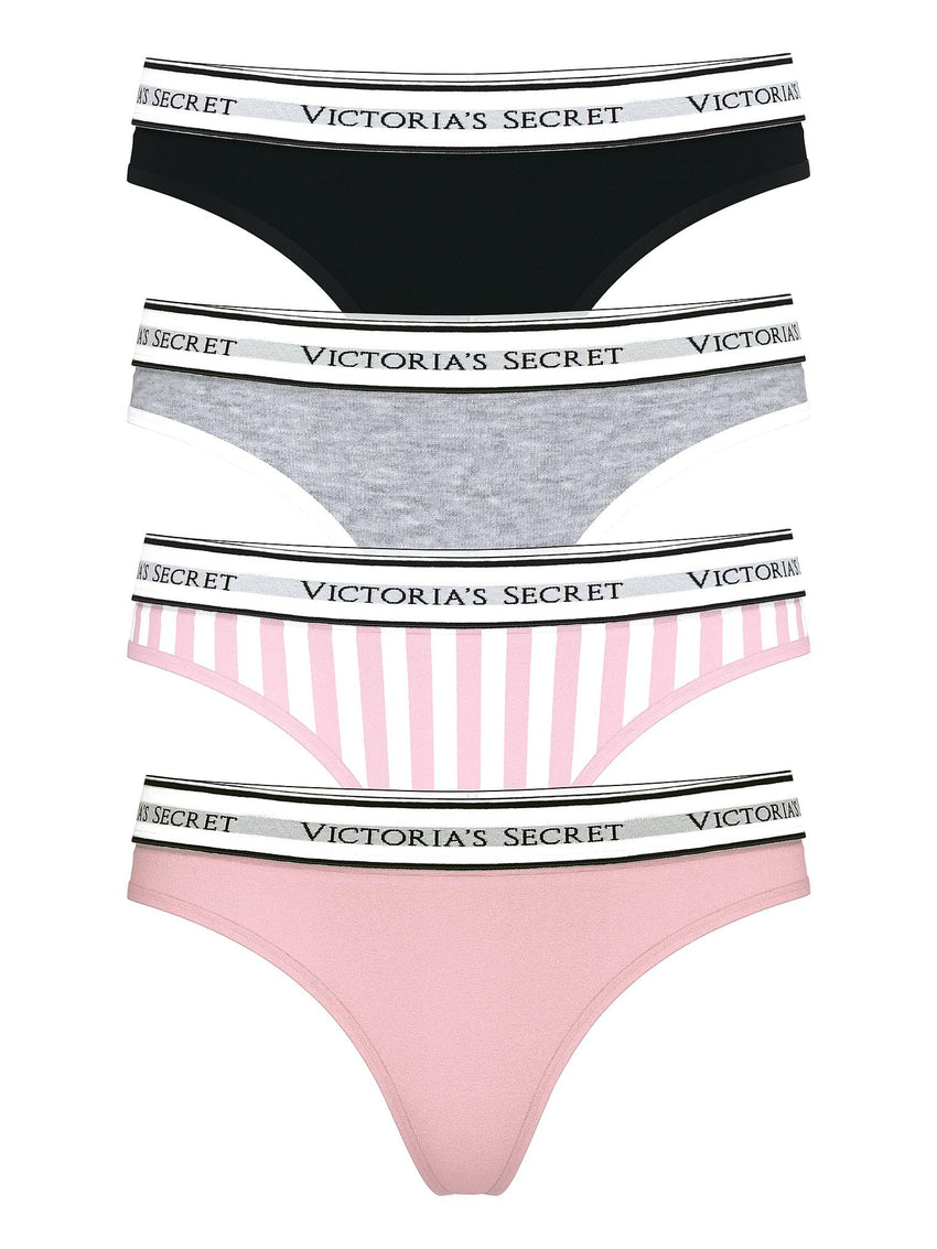 Victoria's Secret Women's Cotton Logo Thong Underwear, Panties for Women, Multi Pack (XS-XXL)