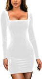 GOBLES Womens Sexy Velvet Long Sleeve Bodycon Elegant Mini Party Dress