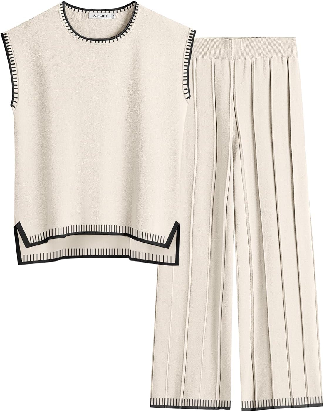 ANRABESS Women 2 Piece Lounge Sets Summer Casual Knit Sweater Vest Pant Set Beach Vacation Airport Clothes 2025 Fall Outfits