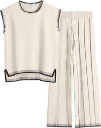 ANRABESS Women 2 Piece Lounge Sets Summer Casual Knit Sweater Vest Pant Set Beach Vacation Airport Clothes 2025 Fall Outfits