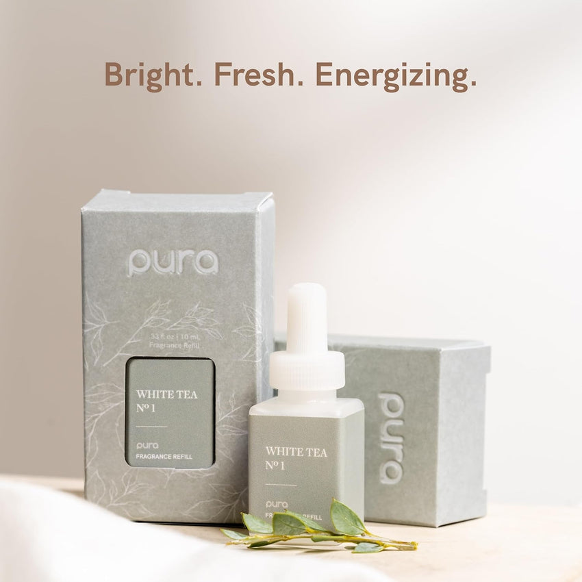 Pura Smart Home Air Diffuser Fragrance - Smart Scent Refill - Up to 120-Hours of Premium Fragrance per Refill for Home, Office & Apartment - 4 Pack, White Tea No. 1