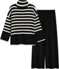 Tanming Women's Sweater Sets Long Sleeve Striped Jumper Tops Casual Knit Wide Leg Pants Sets
