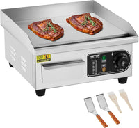 VEVOR Commercial Electric Griddle, 1600W Countertop Half-Flat Top Grill, 22in Stainless Steel Griddle Grill with 2 Shovels and 2 Brushes for Home or Restaurant, 122℉-572℉ Adjustable Temp