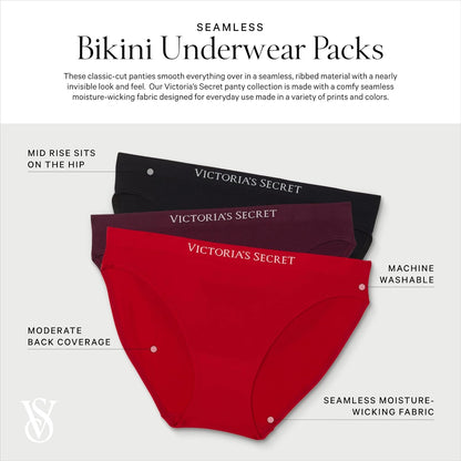 Victoria's Secret Women's Seamless Bikini Underwear, Moderate Coverage Panties for Women, Multi Pack (XS-XXL)