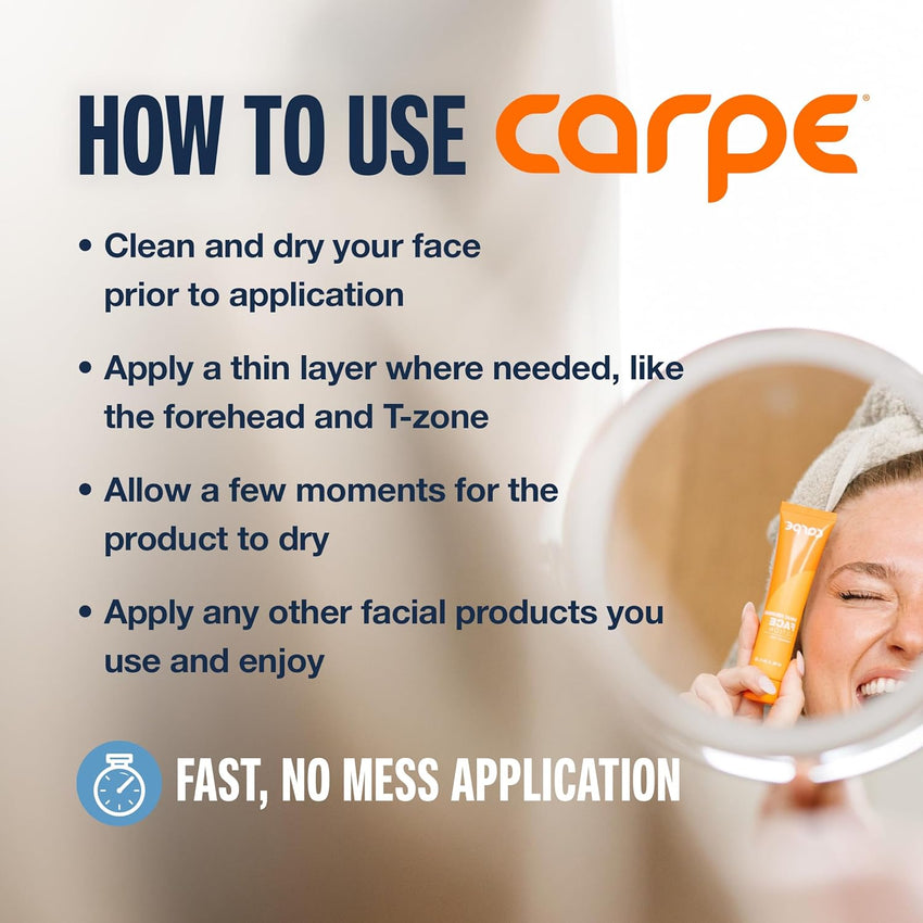 Carpe Sweat Absorbing Face Lotion for Oily Skin Control, Mattifying Face Lotion with Moisturizing Hyaluronic Acid and Squalane, Fragrance Free, 1.35 oz