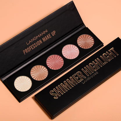 2 Packs Highlighter Powder Palette, 5 Colors Makeup Palette Contour Palette Eyeshadow Makeup Kit Waterproof Long Lasting Brilliant Lighten Skin Color Professional Face Shading Set (2, brown, Large)