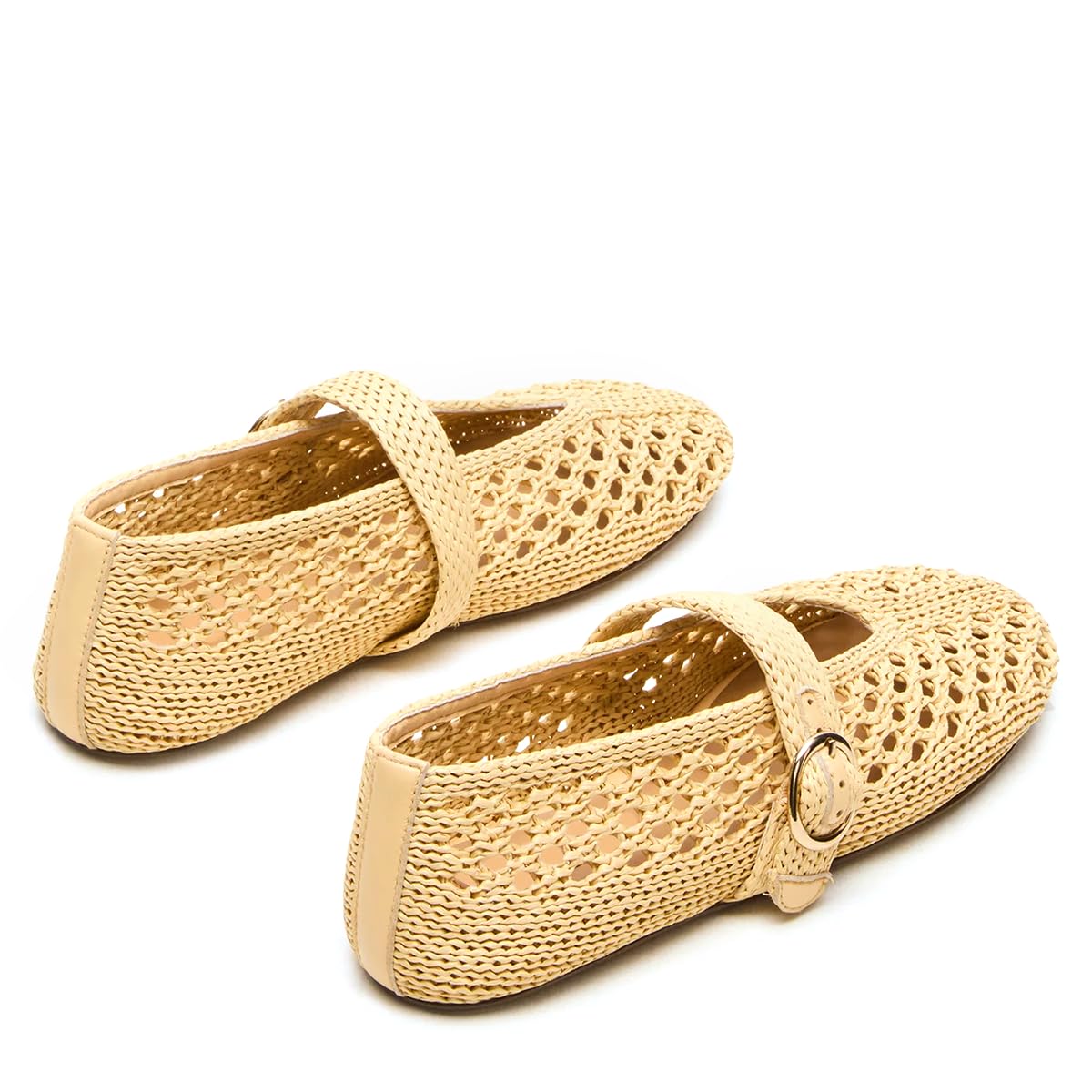 Woven Ballet Flats Women Mesh Raffia Flats Round Toe Mary Janes Comfortable Ballerina Flat Shoes