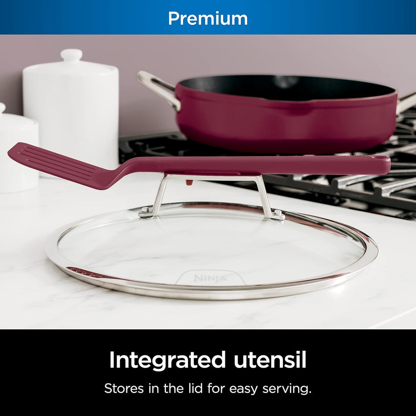 Ninja, Cookware, Steamer, Strainer Basket, Glass Lid and Spatula, Foodi NeverStick PossiblePan, Premium Set with 4-Quart Capacity Pan, Nonstick, Durable, Oven Safe Cookware, Cherry Tart, CW102RD