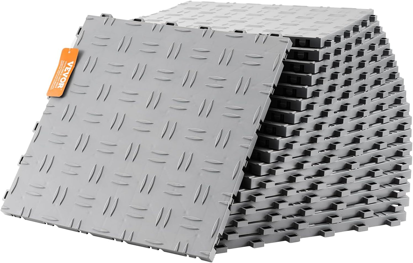 VEVOR Garage Tiles Interlocking, 12 x 12 x 0.53 inch 50 Pack Garage Floor Covering Tiles, Non-Slip Double-Sided Texture Garage Flooring Tiles, for Garages, Basements, Repair Shops, Black