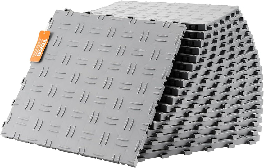 VEVOR Garage Tiles Interlocking, 12 x 12 x 0.53 inch 50 Pack Garage Floor Covering Tiles, Non-Slip Double-Sided Texture Garage Flooring Tiles, for Garages, Basements, Repair Shops, Black