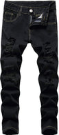 Boy's Skinny Fit Ripped Destroyed Distressed Stretch Slim Jeans Pants