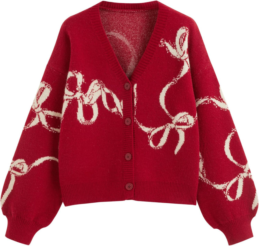 CIDER Fall Cardigan Sweaters for Women Trendy Bow Cardigan Long Sleeve Open Front Button Down Sweater Fall Fashion