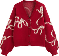 CIDER Fall Cardigan Sweaters for Women Trendy Bow Cardigan Long Sleeve Open Front Button Down Sweater Fall Fashion