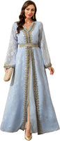 Embroidery Abayas for Women Muslim Moroccan Floral Maxi Kaftan Dress Arabic Islamic Dubai Robe Ramadan Prayer Clothes