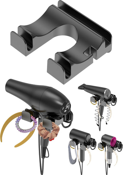 NOTMBESTM Universal Hair Dryer Holder Wall Mounted, Blow Dryer Holder Cabinet Door, Hairdryer Holder for Bathroom, Hair Dryer Storage Rack Fixed by Screw or Adhesive (Black)