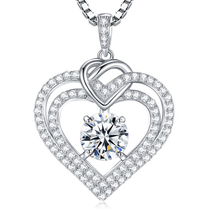 Luxury Moissanite Heart Necklace for Women – 925 Sterling Silver Heart Pendant, Sparkling Jewelry Gift for Wife, Girlfriend, Mom & Daughter